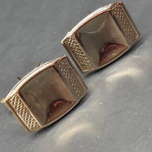 Vintage 80s cufflinks men's gold tone metal texture bullet back formal classic